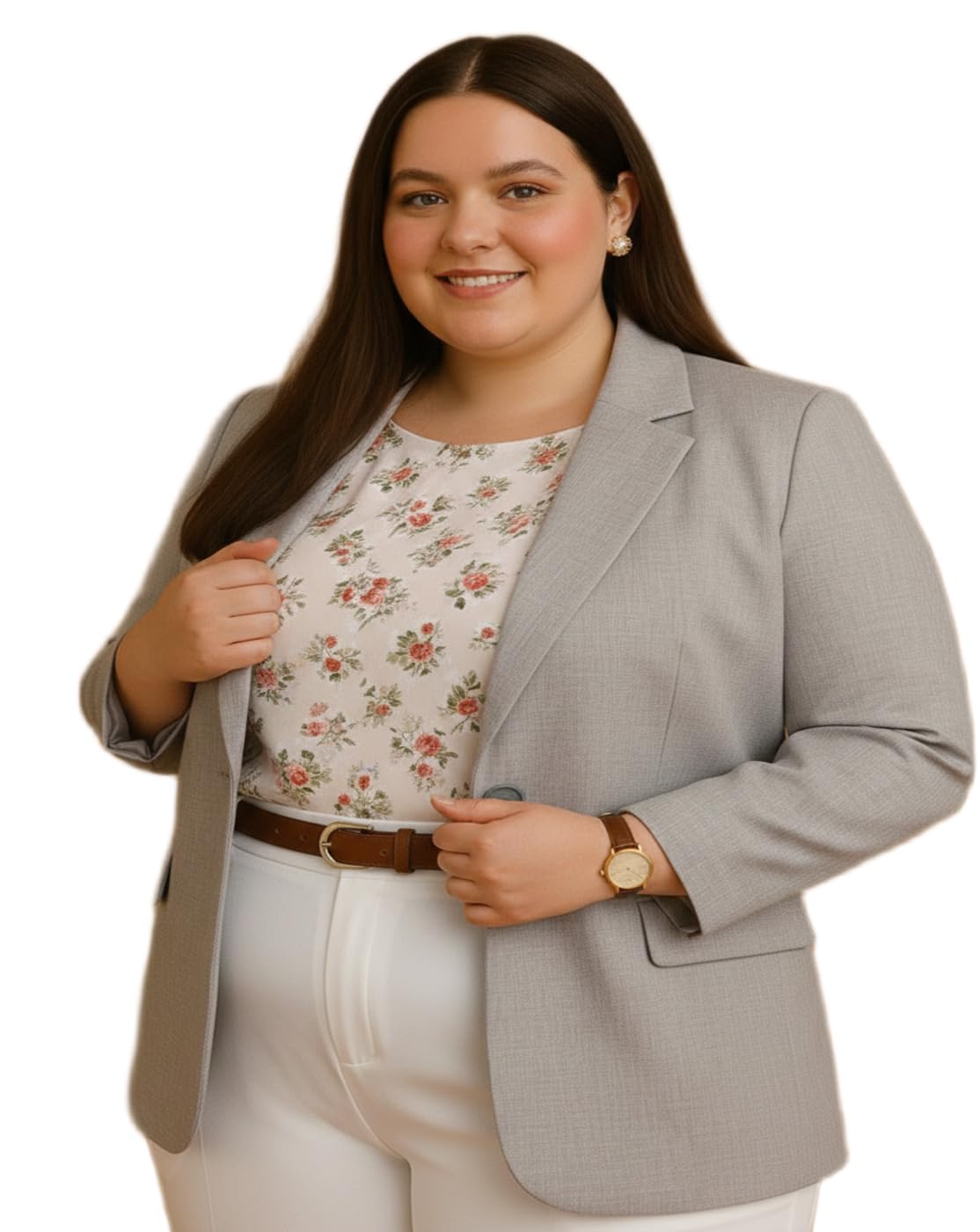 Ladies Plus Size Blazer | Smart Casual & Office Wear Grey Jacket