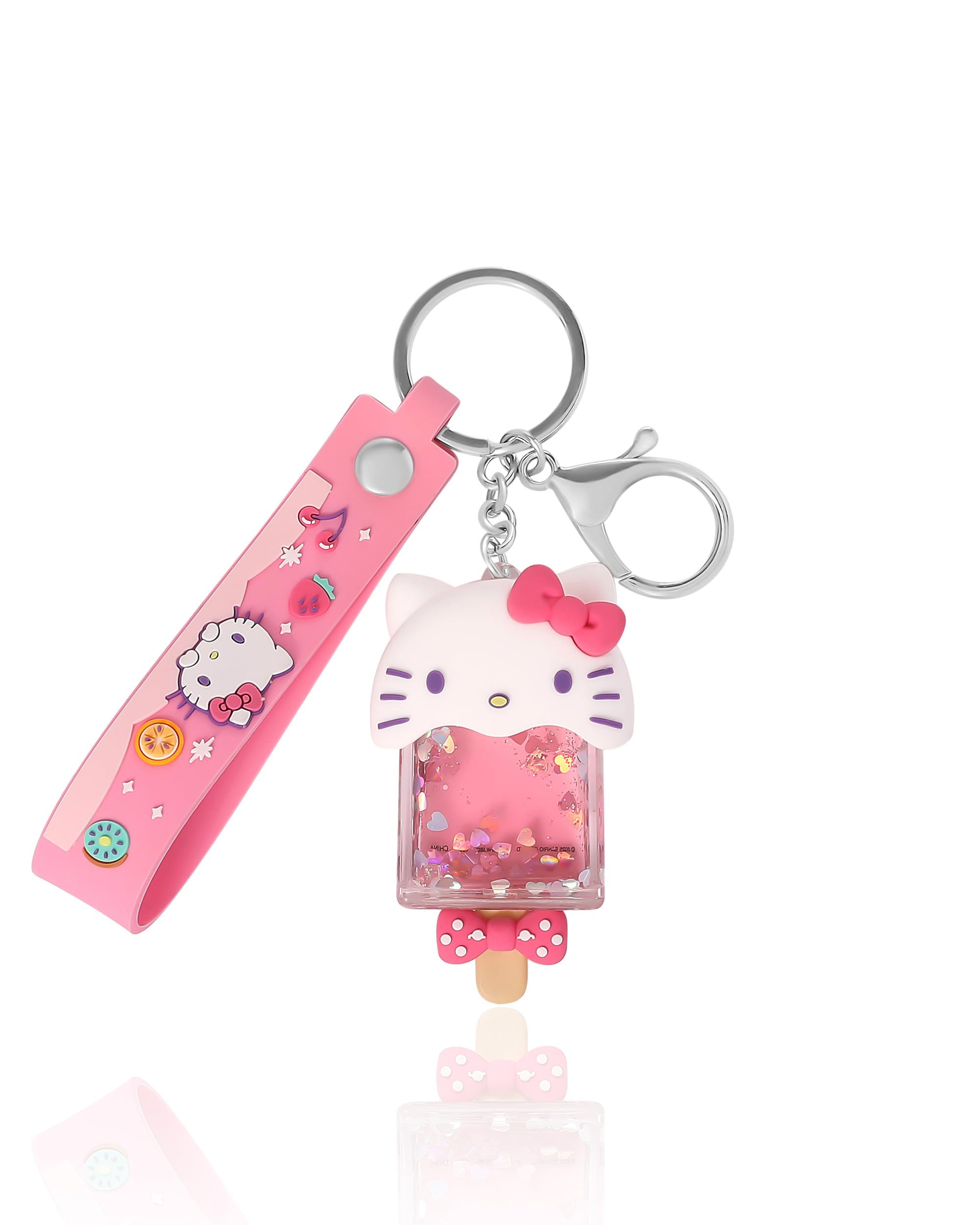 SALLY ROSE Hello Kitty Acrylic Liquid Popsicle Keychain Official License, Cute Bag Charm and Purse Charm, Kawaii Key Chain