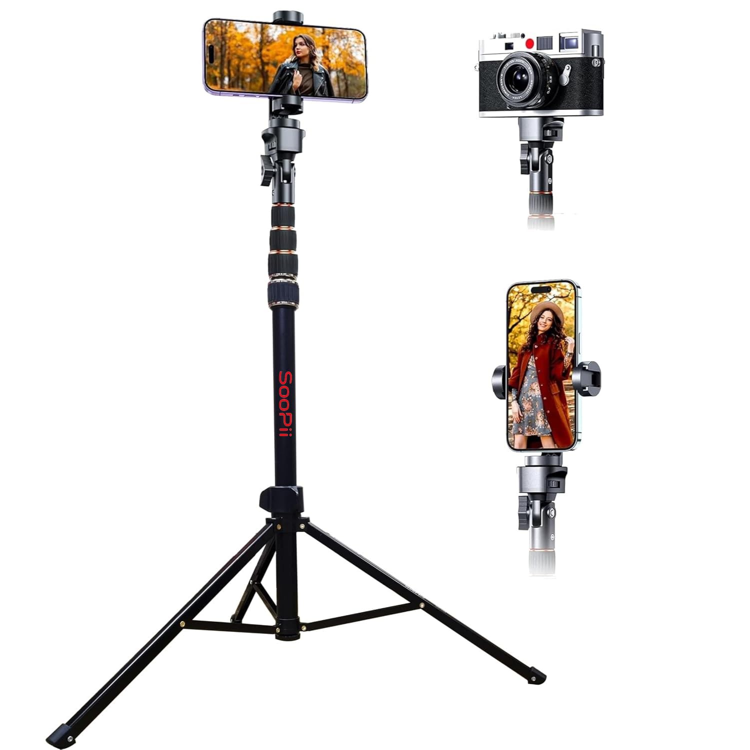 2M Selfie Stick Tripod Stand for Mobile Phone, 360° Rotation, Carbon Steel Body, Stable Metal Knob Lock, Extendable Phone Holder, Compatible with Phone,Camera & Ring Light for Vlogging, Live Streaming-image-17