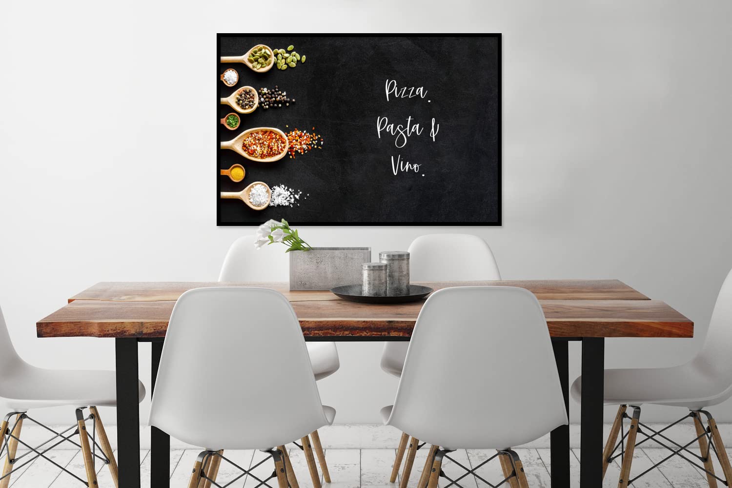 MuchoWow Poster Bilder Wanddeko Deko Wohnzimmer 120x80 cm Pizza. Pasta und Wein. - Zitate - Lebensmittel - Gewürze - Sprichwörter