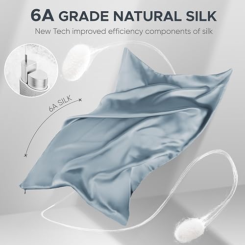 Miniatura 10 de Funda de almohada de seda de morera 100 % pura para cabello y piel, resistente a los alérgenos, doble cara, 600 hilos de seda con cremallera oculta,