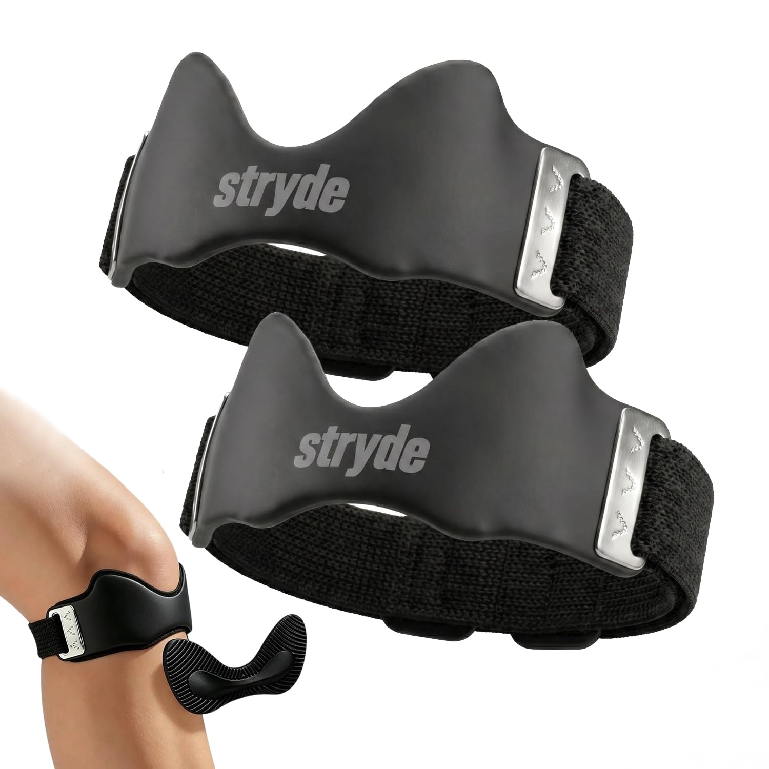 Stryde Precision Knee Strap - 2 Pack Knee Strap With Silicone Lock-Point Pad, Stays Put Through Every Rep Breathable for All-Day Wear, One Size Adjustable