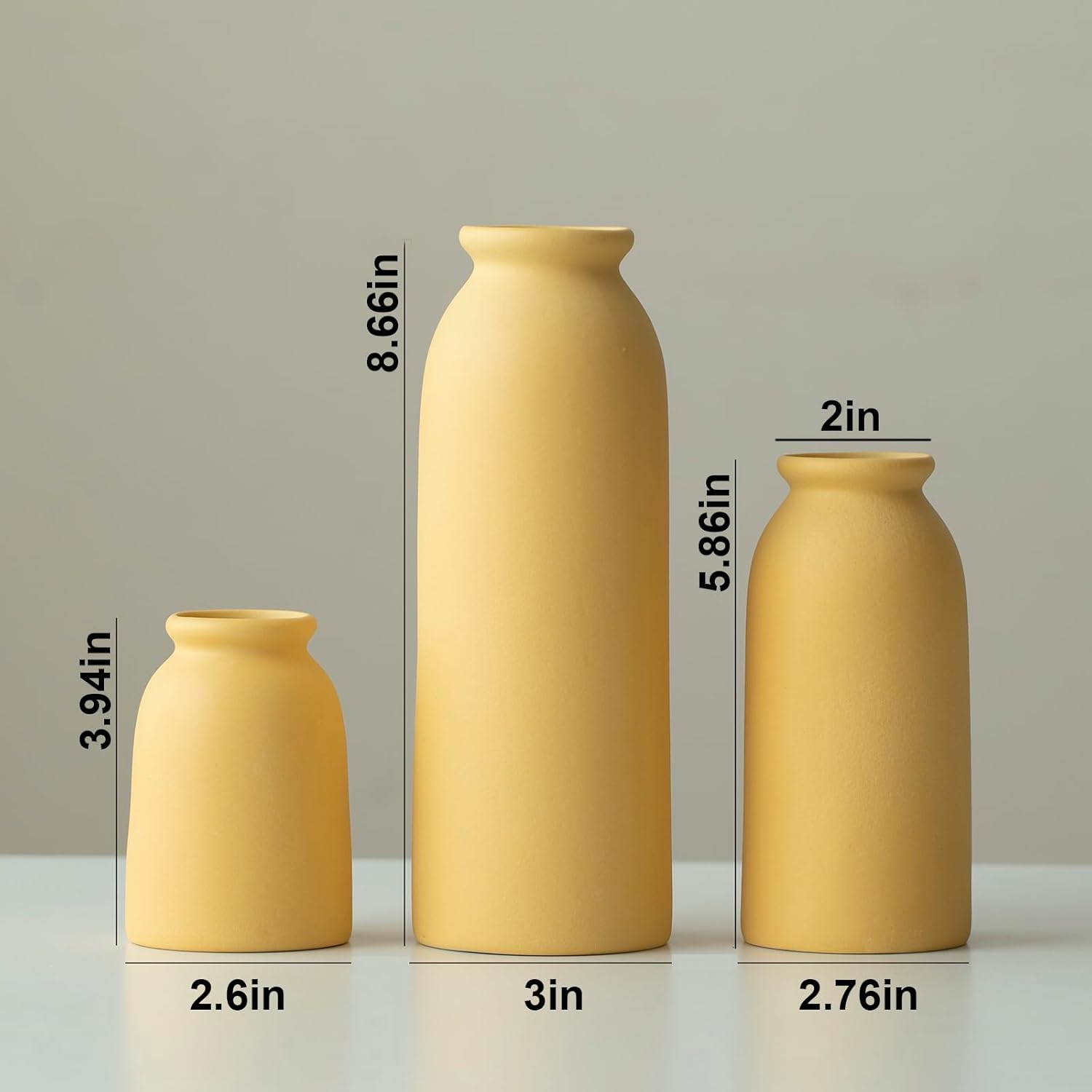 Ceramic Vase Set-3, Small Flower Vases for Decor, Modern Boho Farmhouse Style, Decorative Vases for Pampas Grass & Dried Flowers, Distressed Finish (Yellow) - Image 7