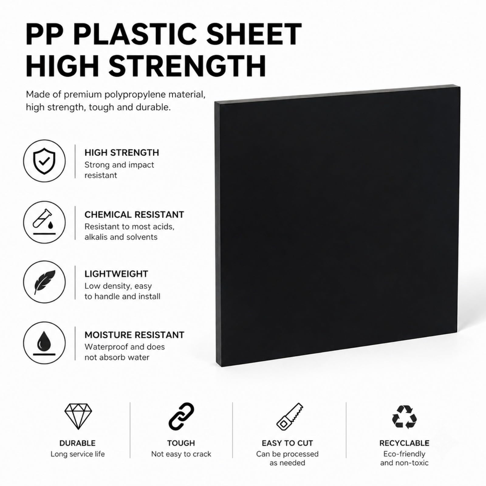 Set di 4 Lastre in Polipropilene Nero, Pannello PP, Spessore 0.078 Pollici, Adatto per Settori Chimici, Guarnizioni Isolanti e Pannelli per Carrozzeria,40×50cm