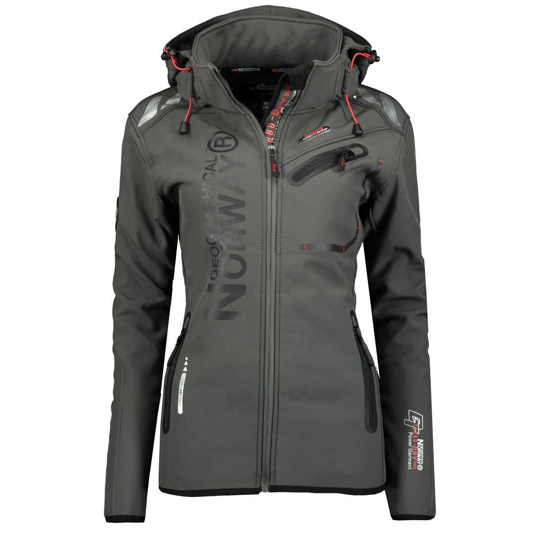 Geographical Norway Women's Dark Grey / Black ’S Softshell Functional Outdoor Jacket, Rain Jacket, Sports Jacket, M