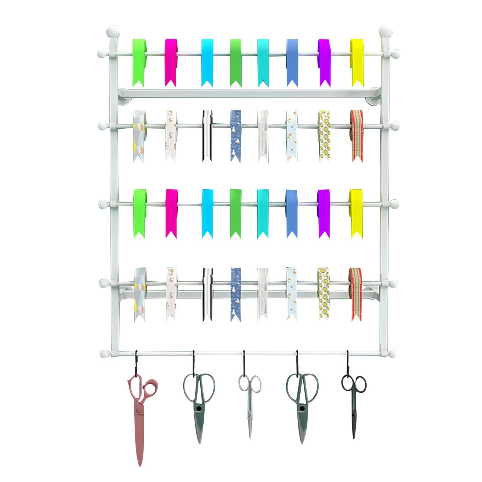 UWYTGF 80Cm/31.4In Tall Ribbon Storage Rack for Flower/Gift Store,Multi-Layer Metal Silk Scarf Holder with Removable Cross Bar,Wall Mounted,White,Length,80Cm/31.4In