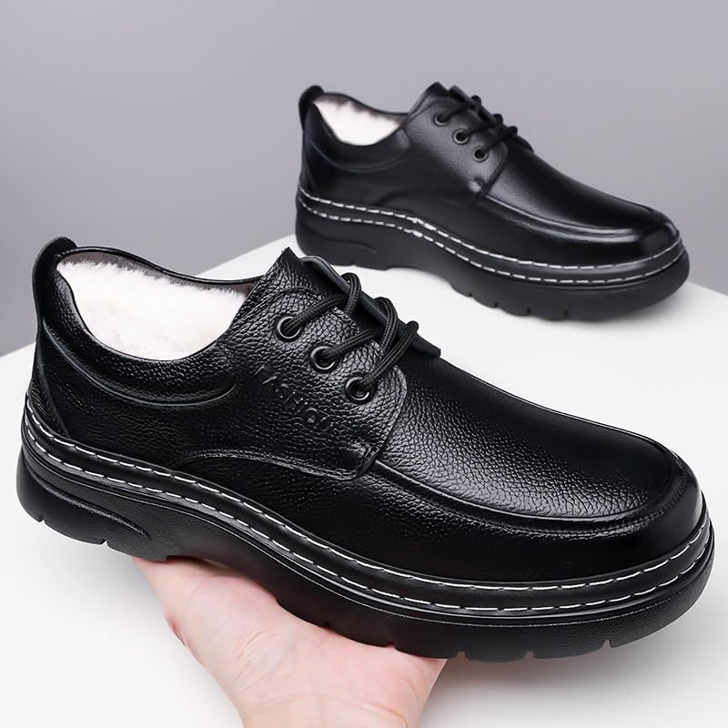Men's Winter Genuine Leather Waterproof Dress Shoes Plush Fur-Lined Low Oxford for Men Business Occasions4