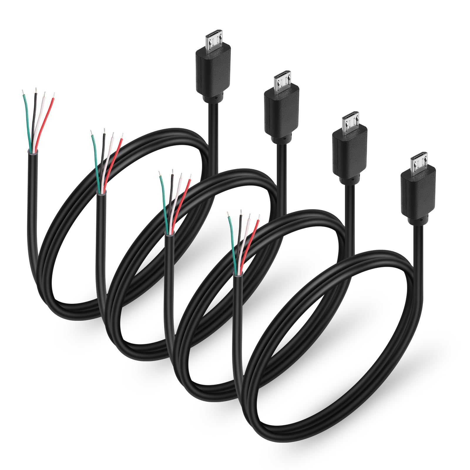 HATMINI 4Pcs Micro USB Male 4 Pin Bare Wire USB Power Data Cable DIY Pigtail Cable for USB Equipment Installed or Replacement Repair DIY Cable (Micro