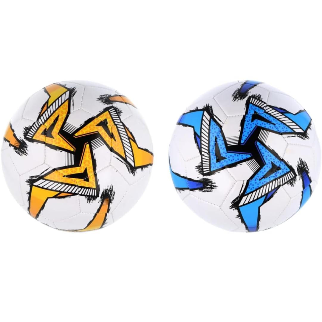 Leather Size 5 Footballs, Kids Football Multipack, 2 Balls Included For Training, Match And Soccer Gifts For Children, Assorted Colours Available In White With Red, Blue Or Yellow Contrast