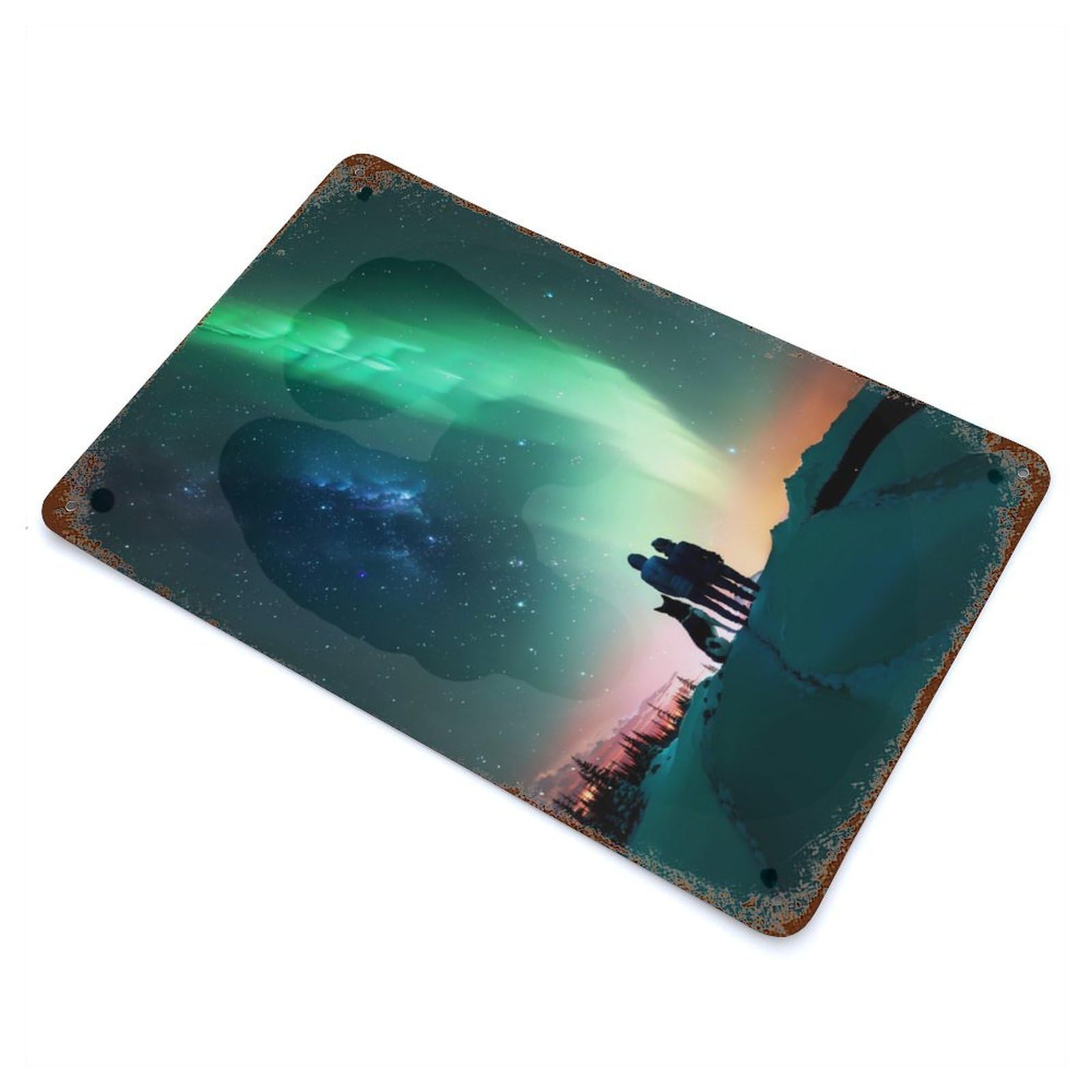 Vintage Rust Metal Sign Aurora Galaxy Explorers 11.8"x7.9", Decorative Metal Wall Art for Basement, Hobby Room And Garage Decor