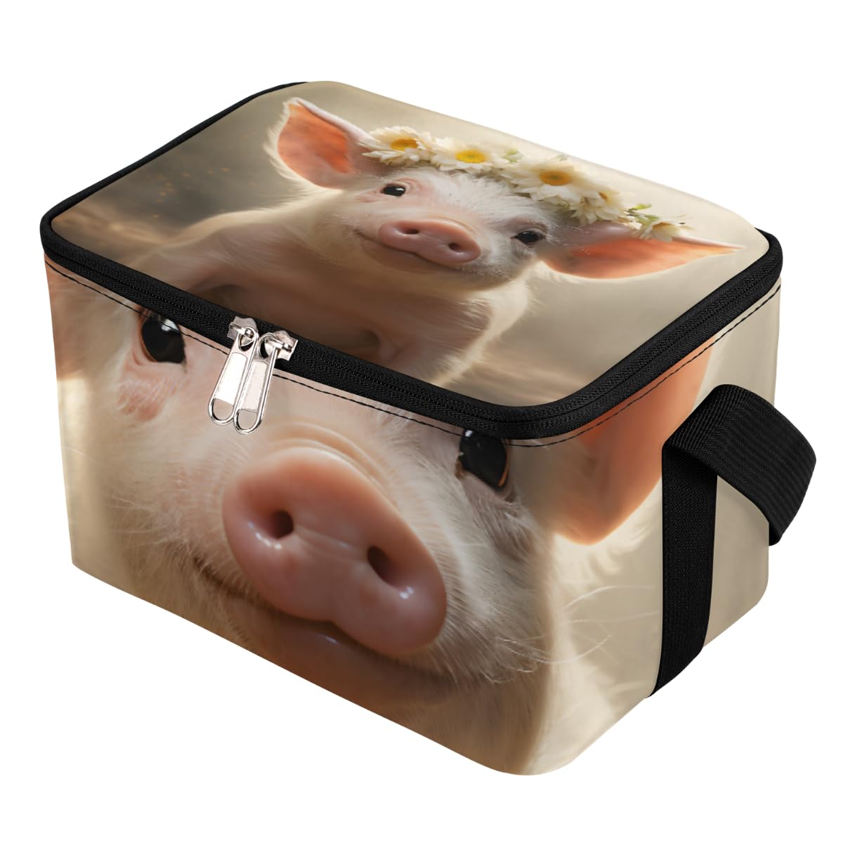 GzLeyigou Lunch Bags for Women Men 9 Cans,Pig with Wreath Hot & Cold Food Delivery Bag Insulated Grocery Bag Insulated Lunch Box Piggy Cooler Bag for Office Work Picnic Beach