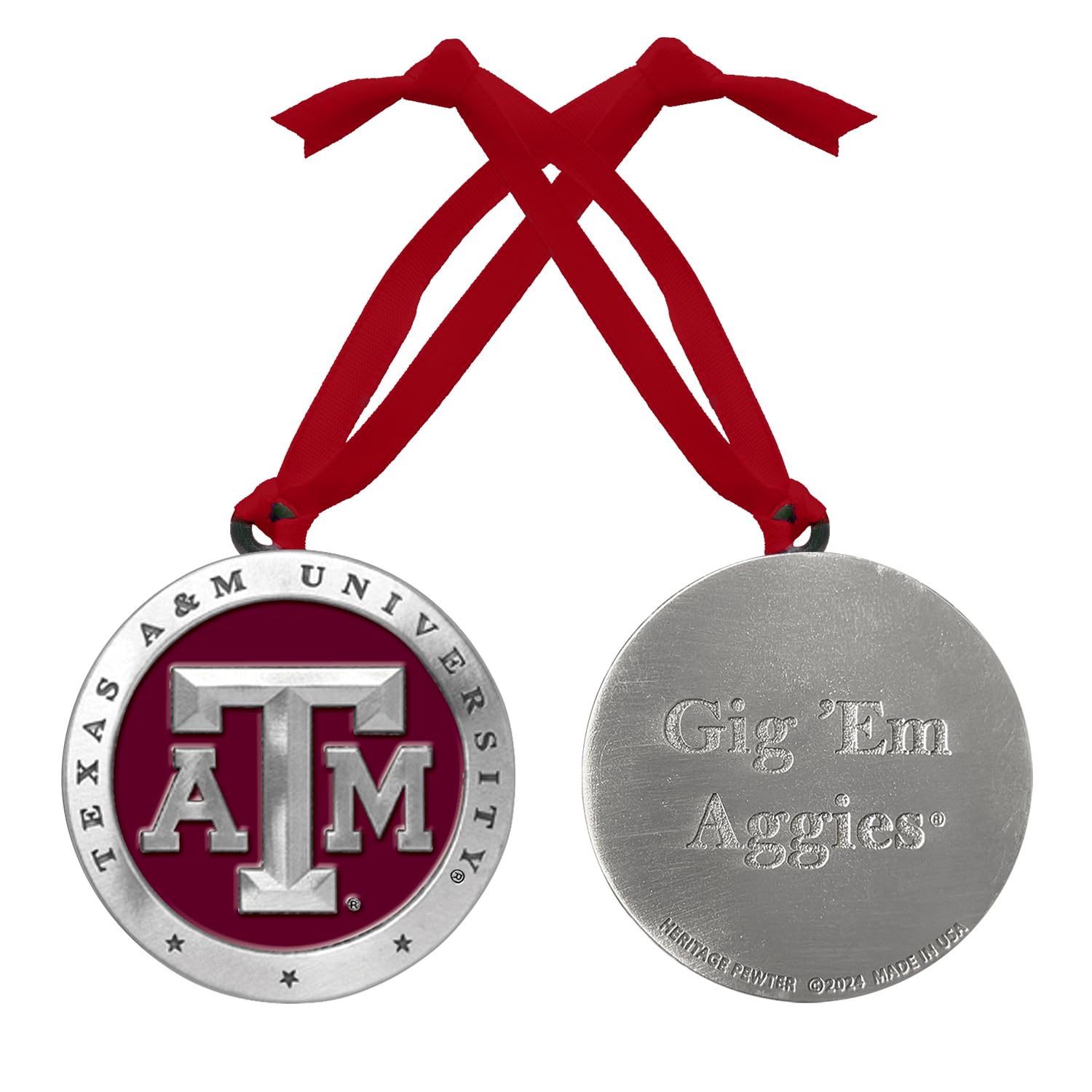 Texas A&amp;M Ornament Non-Dated | Hand-Sculpted Christmas Tree Ornament | Intricately Crafted Metal Pewter Alma Mater Inlay