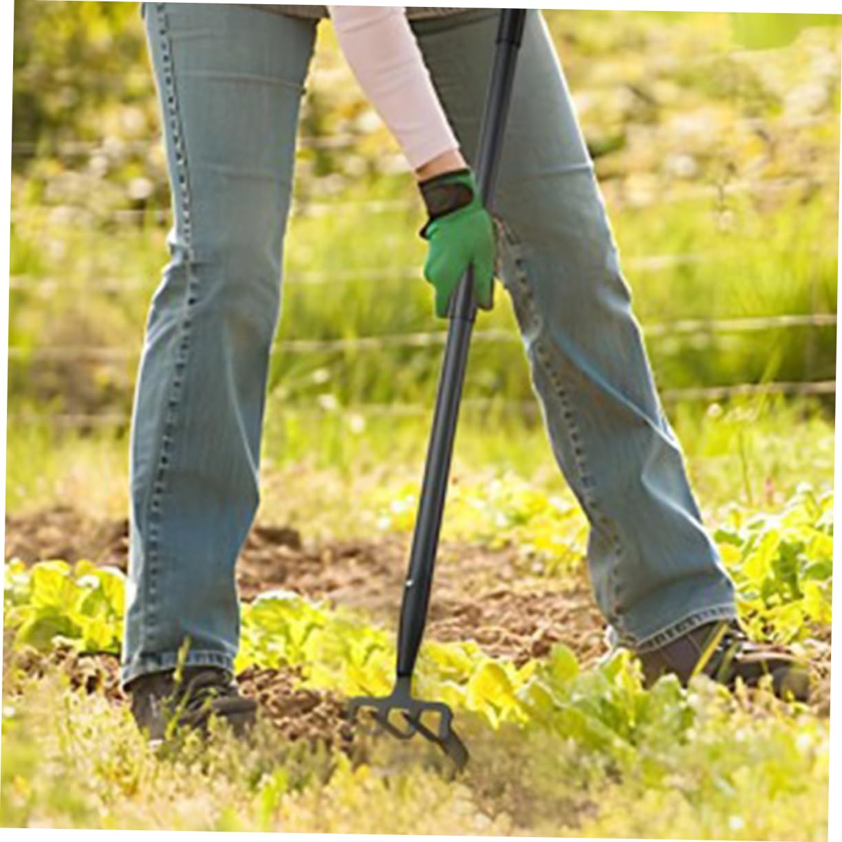 SHINEOFI Azada de Jardín y Rastrillo de Mano para Jardinería Doméstica, 3 Secciones 1.2 M, Acero Inoxidable, Mango Ergonómico, Herramienta Multifunción para Desherbar y Labrar en Patios y Jardines