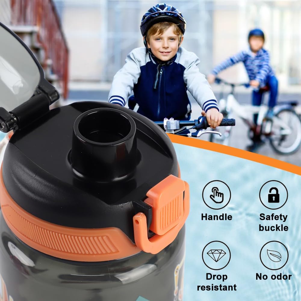 Trinkflasche Kinder, 600ml, Auslaufsicher, BPA-Frei, One-Touch-Öffnung, Leicht zu Reinigen, Wasserflasche mit Großem Fassungsvermögen, Geeignet für Schule (Schwarz) - 3