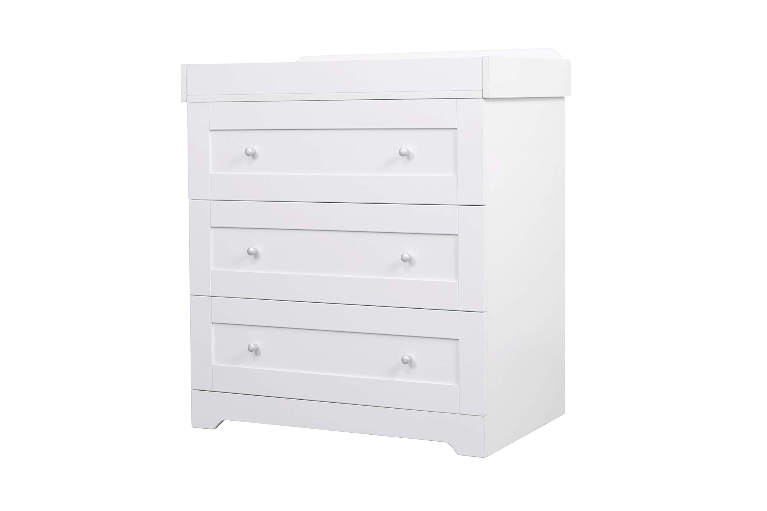 Tutti Bambini Baby Changing Dresser Station Unit (Rio) - Solid Wood 3 Drawer Chest Top Changer (White)