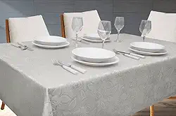 Toalha Para Mesa Com 6L Lugares Retangular 2,00m Tecido Em Jacquard Para Sala Jantar | Admirare (6L Lugares, Silver)