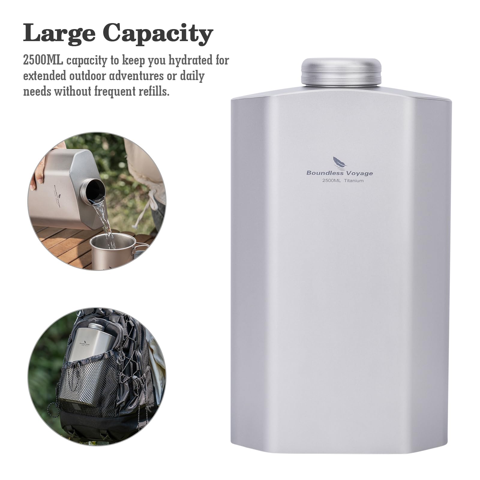 Boundless Voyage 2500ML Titan Wasserflasche Metall Trinkflasche | Große Kapazität Sport Wasserflasche mit schwarzer Tragetasche für Radfahren, Camping, Laufen