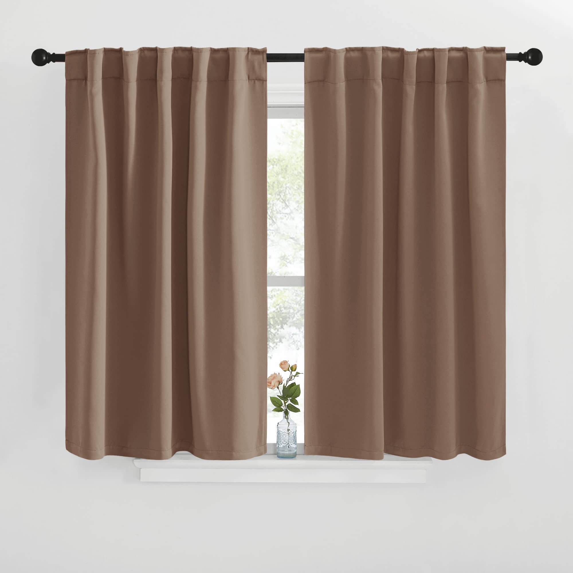 NICETOWN Blackout Curtains and Drapes for Kitchen - (Cappuccino Color) 42 inches Wide by 40 inches Long, 2 Panels Set, Thermal Insulated Blackout Window Drapes