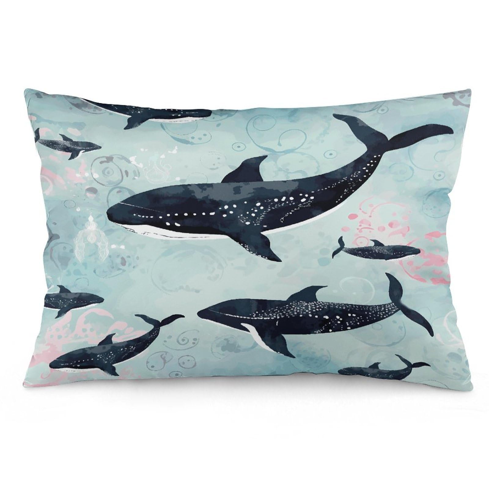 Whale Throw Pillow Covers with Silent Zipper Polyester Pillow Protectors Removable Pillow Cases Soft Pillowcase Cozy Pillow Sham Cushion Cover for Sofa Car Bed 16 "x24
