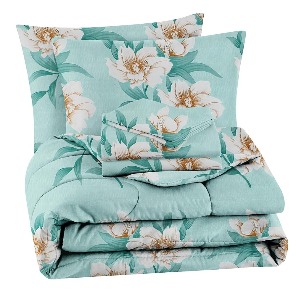 BSB HOME 220 GSM Glace Cotton Summer AC Comforter Set King Size Double Bed with 1 Flat Double bedsheet 1 Comforter 2 Pillow Covers - 90x100 inches, and II 4 pc Bedding Set - Floral Light Green