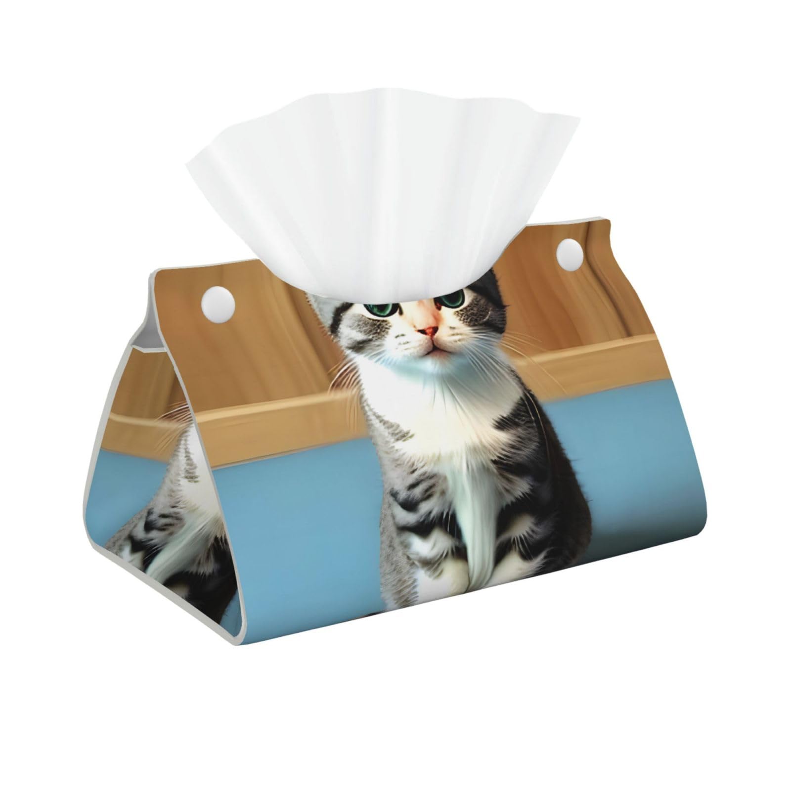 Bedroom kitten Long Leather Tissue Box Cover-Waterproof PU Leather Tissue Holder for Bathroom, Decorative Rectangular Tissue Case