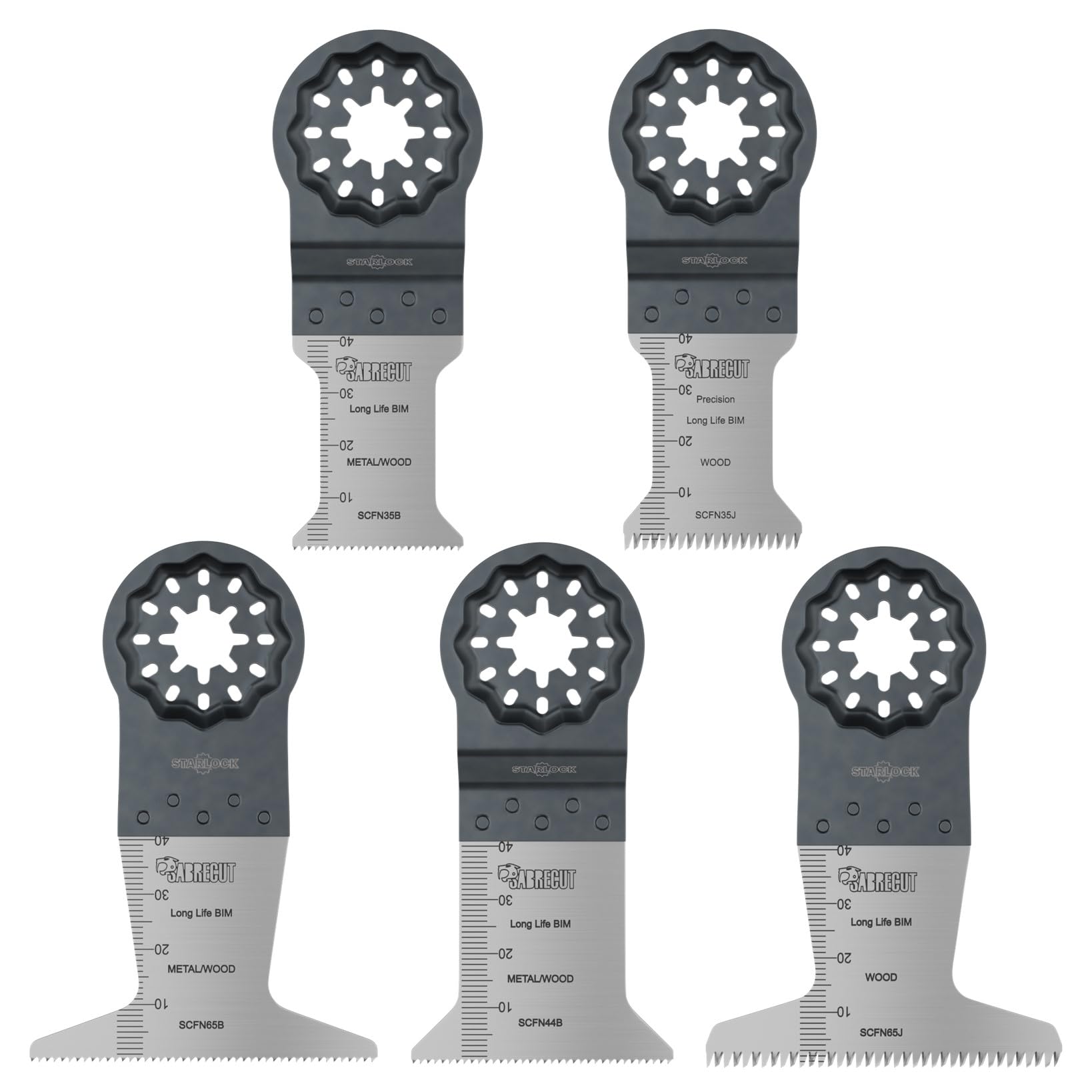 5 x SabreCut SCFNK5 Mix Bimetal (BIM) Long Life Multi Tool Blades Compatible with Bosch Fein Starlock/Starlock Plus and Starlock Max Multi Tool Fitting System and Accessories