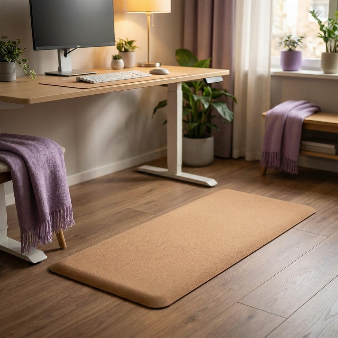Spacetronik Anti Ermüdungsmatte Büro Kork 120x45 cm, Ergonomische Stehmatte | Schreibtisch für Arbeitsplatz, 15 mm Arbeitsplatzmatte rutschfest, gepolsterte Komfortmatte mit abgerundeten Kanten