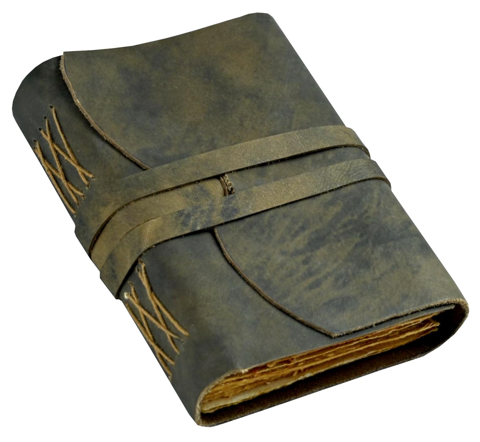 – Vintage Leather Journal – 200 Handmade Deckle Edge Paper – Leather bound For Women Men – Bound Closure - Book of Shadows - Italian Brown - 7x5 inches (Journal With Bound)