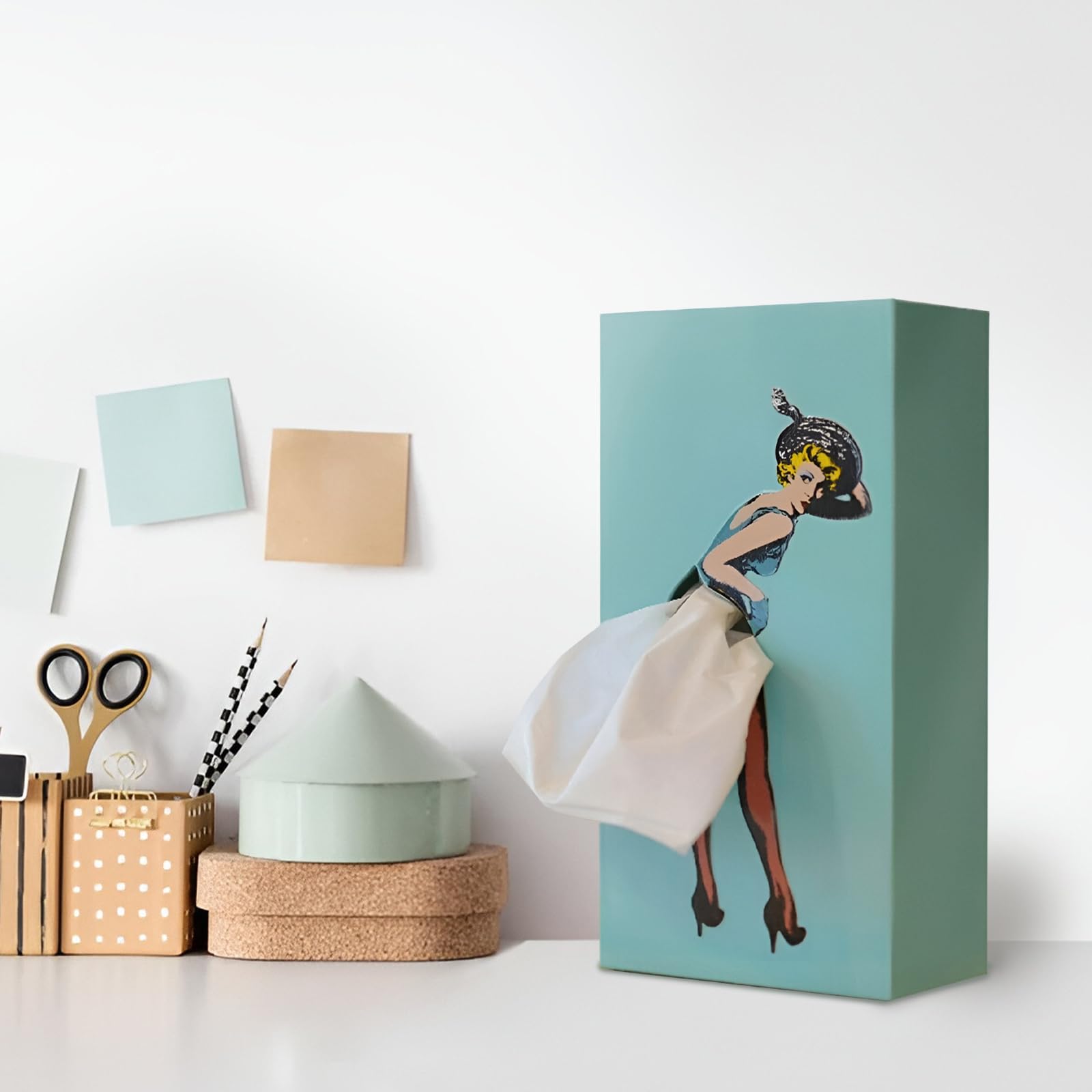 PAEFIU Taschentuchbox Mit Fliegendem Rock, Cartoon-Damenrock-Taschentuchbox, Retro Mädchen Mit Kurzem Rock Taschentuchhalter Box, Taschentuchhalter für Wohnzimmer, Schlafzimmer Und Büro (Blau)