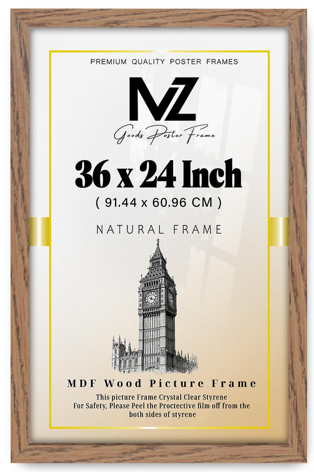 Mz Goods Dark Oak | Mdf Picture Frame (91.44 X 60.96 Cm) 60.96 For Posters, Home & Office Interiors, Stylish Wood Finish, Includes Hanging Hooks For Wall Display [ ]