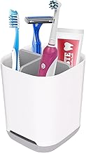 MOGADEE® Toothbrush Holder, Removable Plastic Bathroom Toothbrush Cup with Drain Hole, 2 Toothbrush Compartments + 1 Storage Basin, Non-Slip Base (Grey)