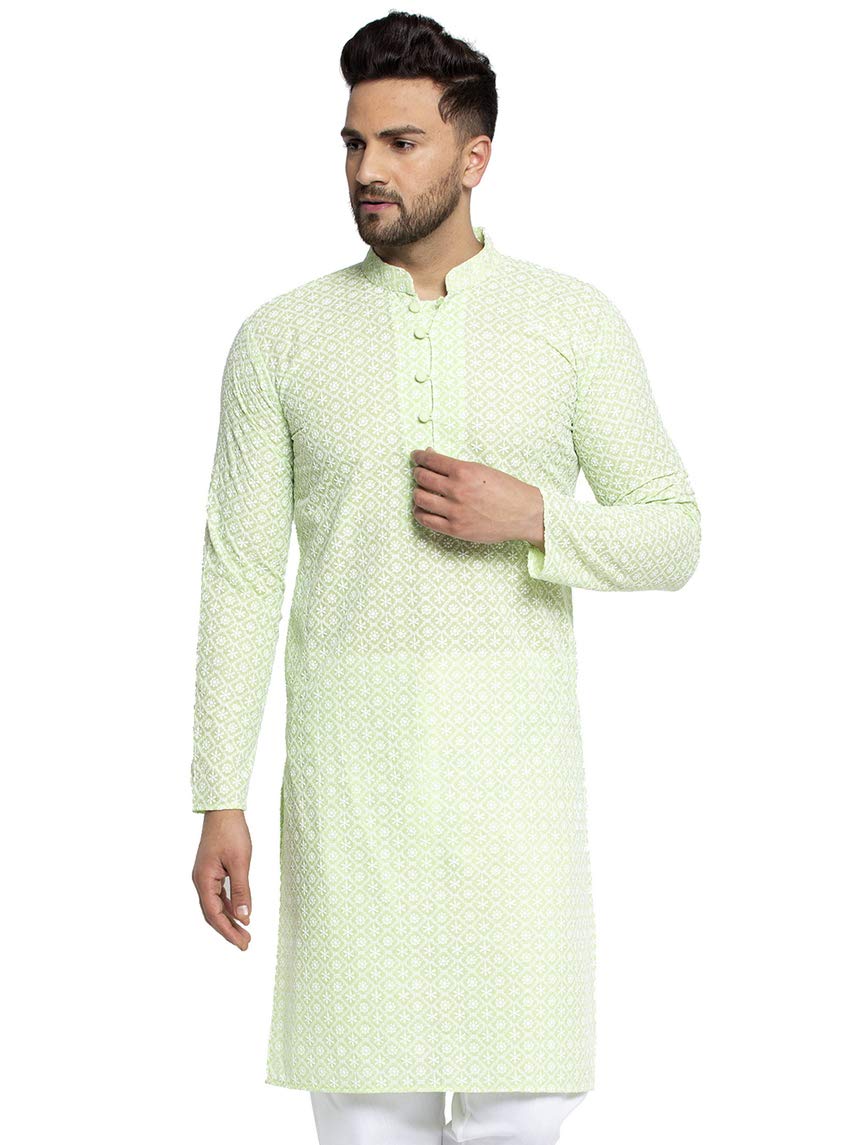 Jompers Men's Embroidered Pure Cotton Kurta. (Dark-Green,Xxl)