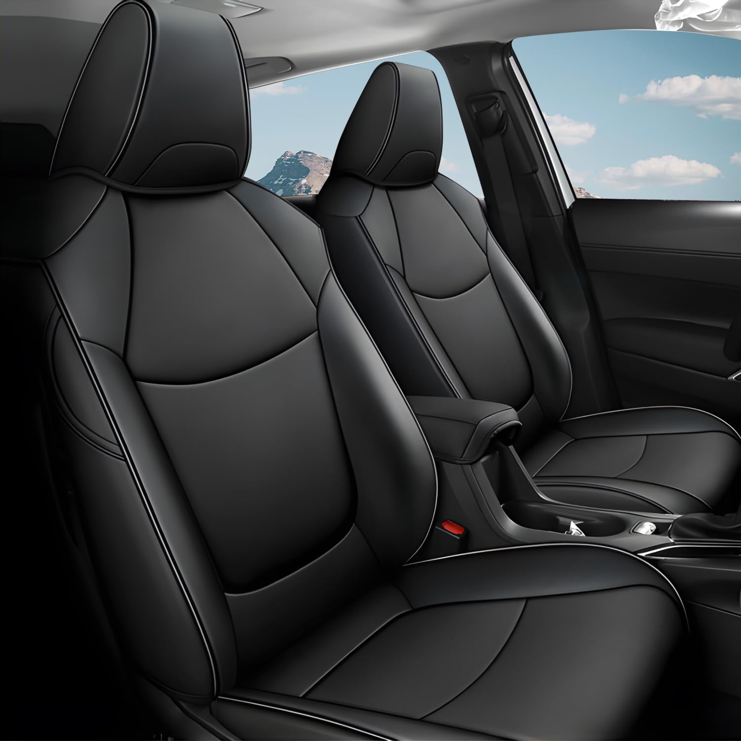 AOMSAZTO Custom Fit Seat Covers for Toyota RAV4 2019 2020 2021 2022 2023 2024 2025 LE XLE XLE Premium Limited Faux Leather Seat Covers Full Set Compatible Airbag Black