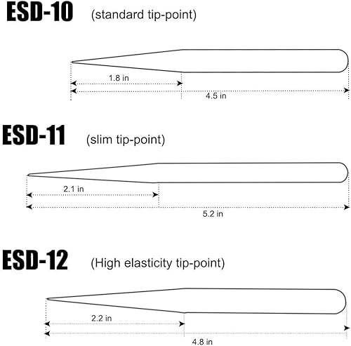 Miniatura 6 de AKOAK Juego de 6 pinzas ESD antiestáticas, pinzas de acero inoxidable para extensión de pestañas, electrónica, fabricación de joyas, pinzas de punta