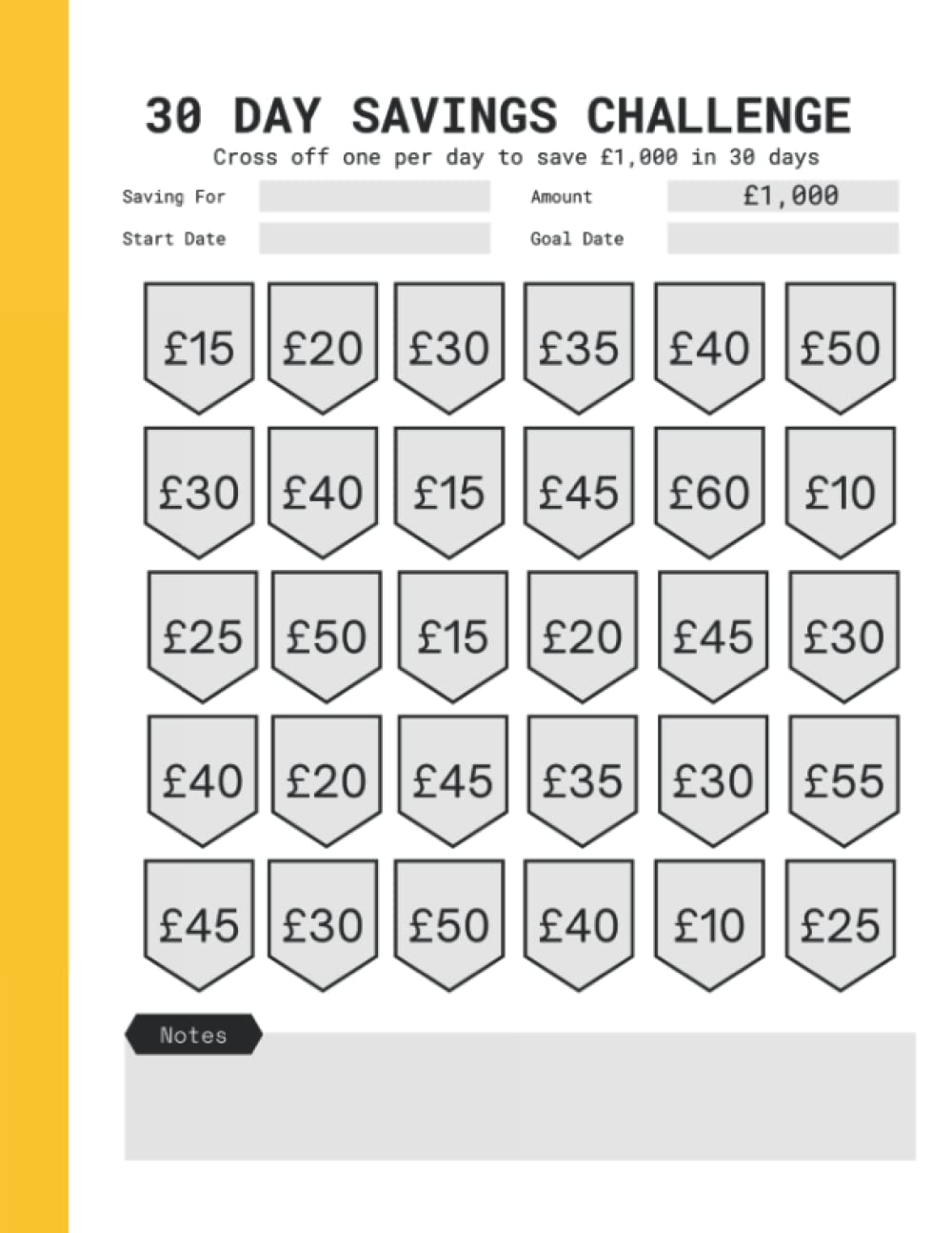Independently published 30 Day Money Challenge Tracker: £1k Savings Challenge In A Month - Daily Bingo Money Saving Chart To Help You Save 1,000 Pounds sterling
