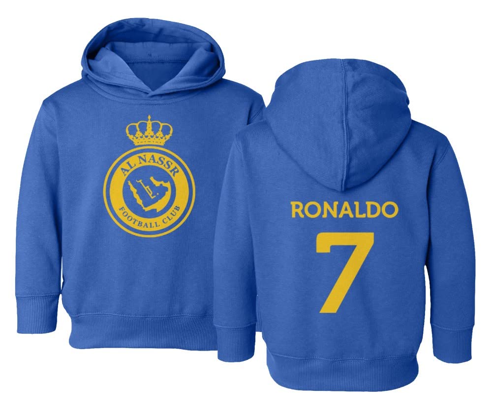 FLAURA Al Nassr Soccer #7 Ronaldo Jersey Style Toddler Hoodie Sweatshirt (Royal, 2T)