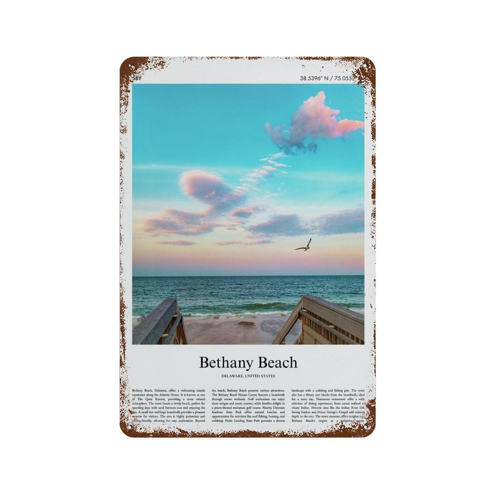 xiaoxiaoshen Bethany Beach Delaware, United States, USA City Scenery Wall Decor Art Metal Tin Poster Modern Home Decor Art Home Bar Shop Decorations Vintage Sign 30x20cm