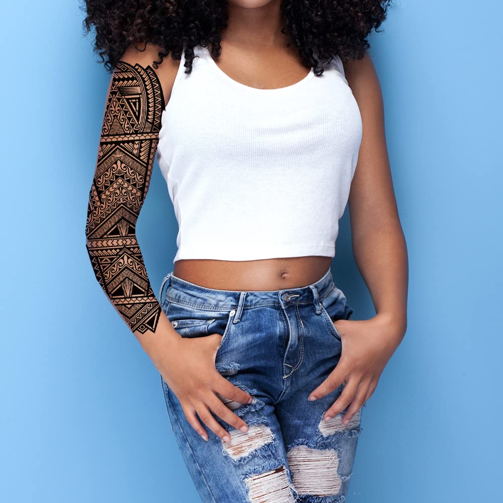 Tatodays Temporary tattoo aztec polynesian tribal stick on transfer adult temp tattoo body art sticker sleeve fancy biker rocker dress halloween - Image 4