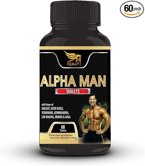 Hemaya Alpha Man Testosterone Booster Supplement for Men with Tribulus Terrestris, Ashwagandha, Kaunj Beej, Performance, Muscle Support And Energy Support- 60 tablets