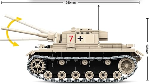 Miniatura 5 de General Jim's Juego de construcción de ladrillos militares, modelo de bloques de construcción de tanque de batalla Panzer III del ejército alemán de
