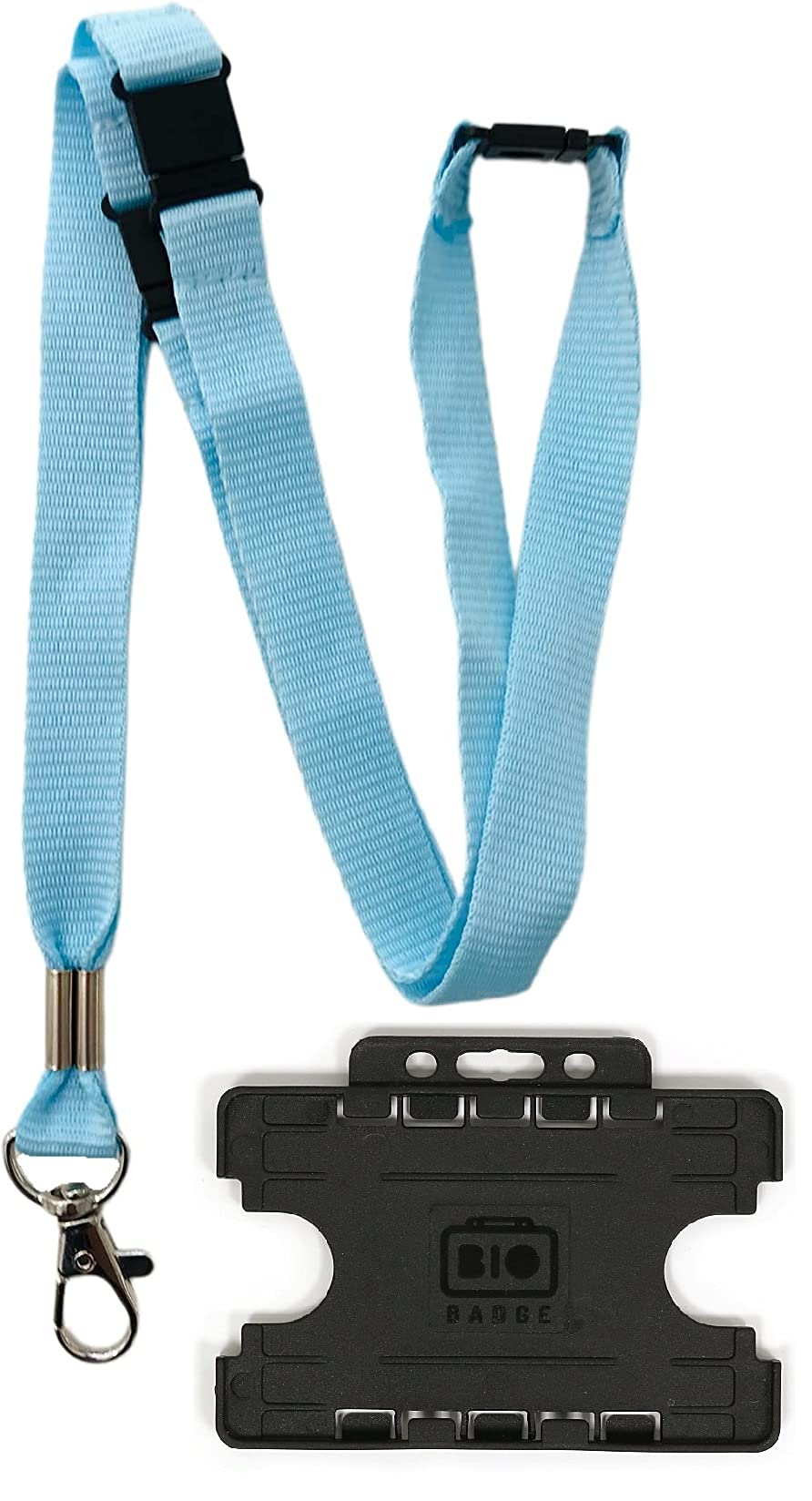 15mm Colourful Neck Lanyard with 3 Point (Triple) Safety Breakaway & Double Black Horizontal ID Card Holder - Choose Your Colour (Light Blue, 2 Lanyards)