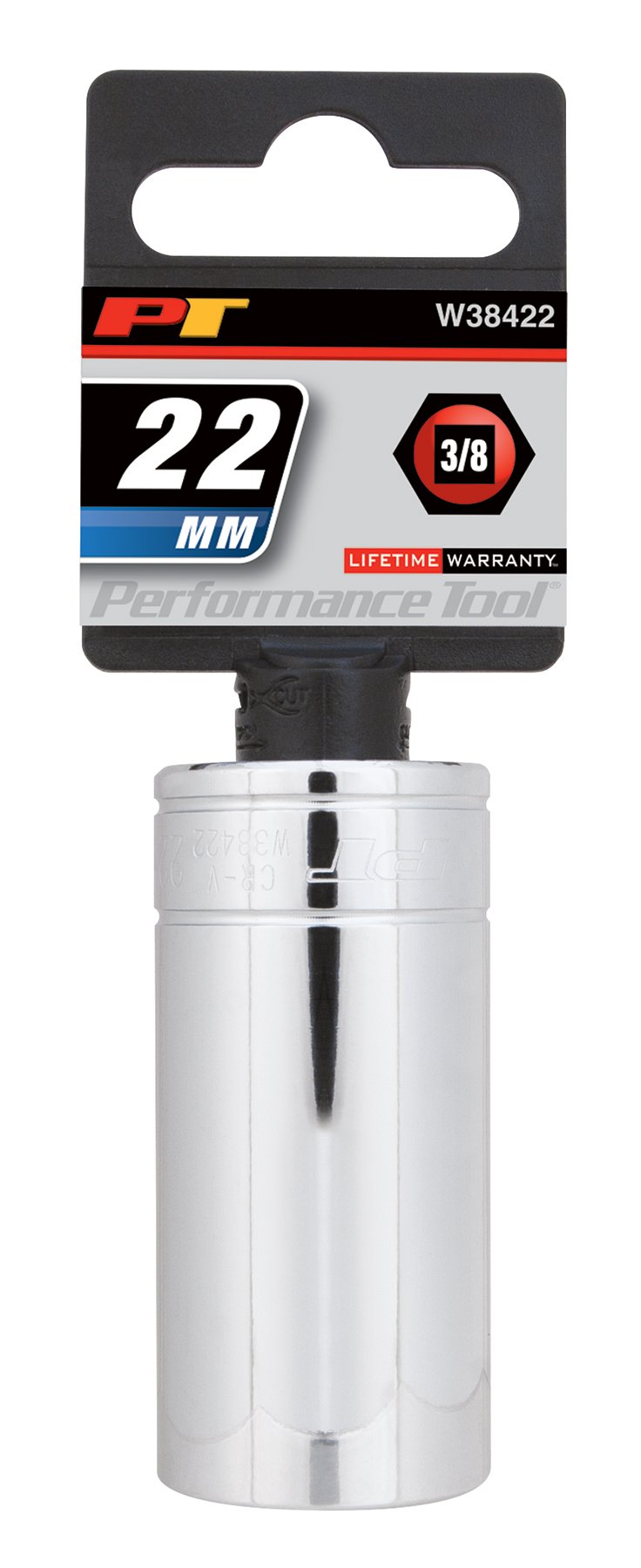 Performance Tool W38422 6-Point Socket, 3/8-Inch Drive, 22mm