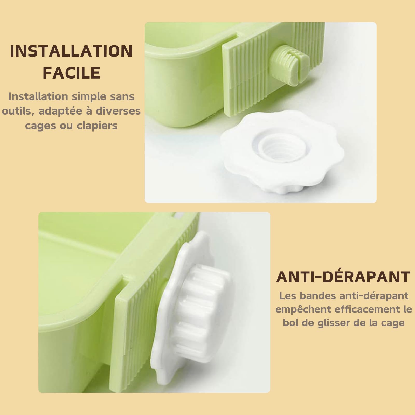 Suspendre Gamelle pour Animal Cage, Amovible Inoxydable 2 en 1 Gamelle Eau Chien Lapin pour Chiot Chat Lapin Cochon d'Inde Hérisson Oiseaux (Vert)