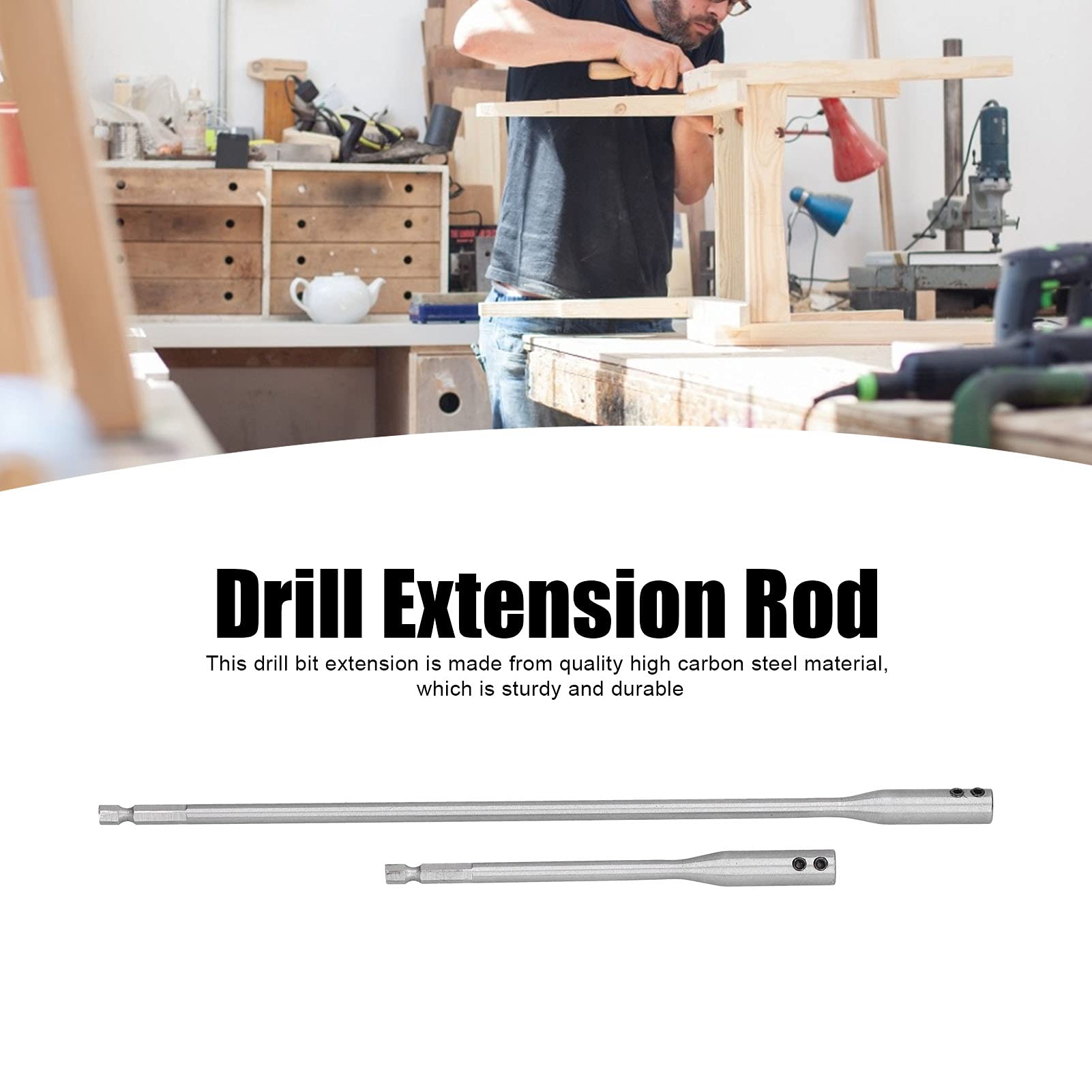 High Carbon Steel Drill Bit Extension with Accurate Finish1/4in Shank Extender for Mechanical Engineering Dynamic Trough Design Wide Application for Spade Drills