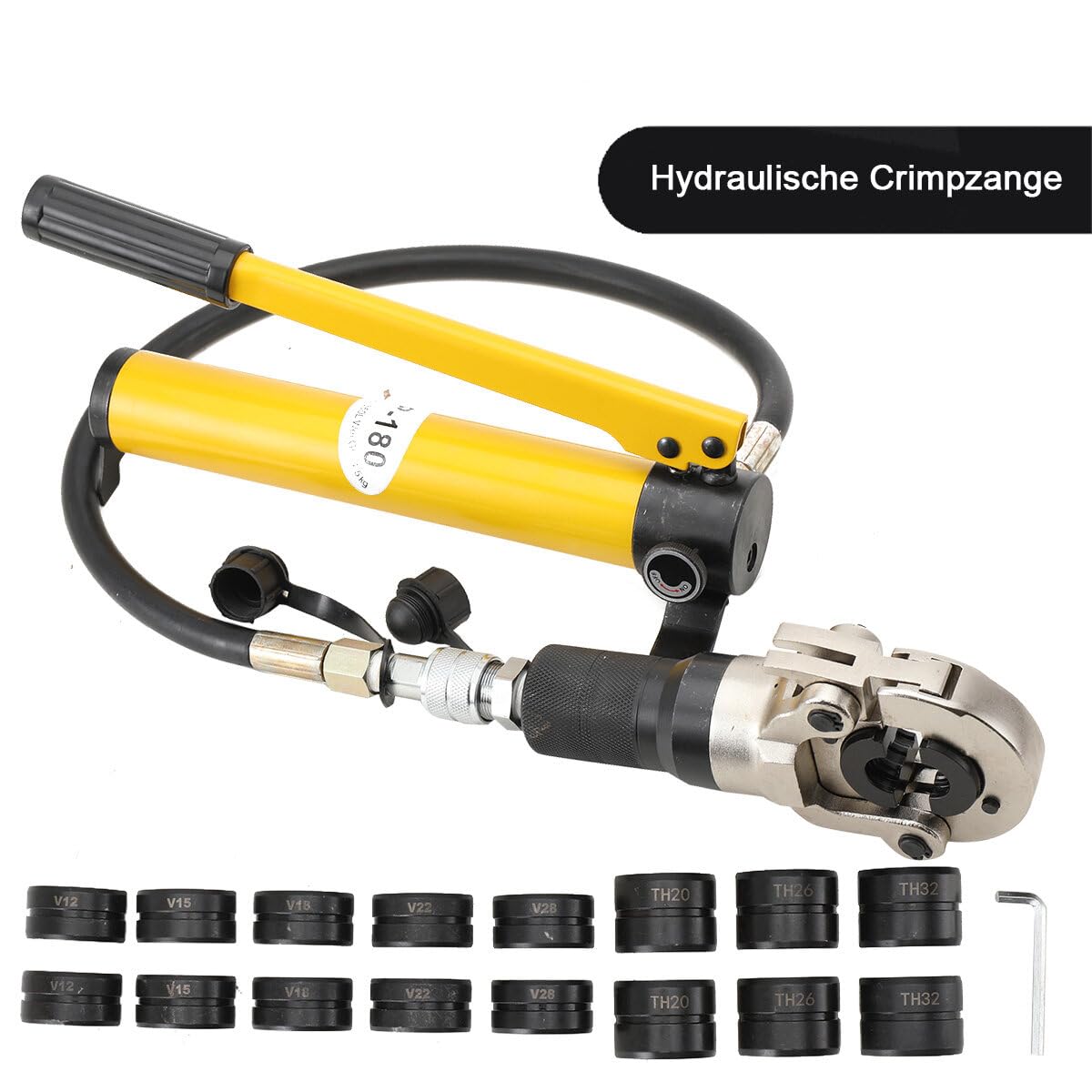 Pince à sertir hydraulique 6T V/TH - Pince à sertir hydraulique - Outil de pressage - Pince à sertir pour tuyaux en cuivre - Avec contour en V 12-28 mm - Contour TH 16-32 mm - Tête pivotante à
