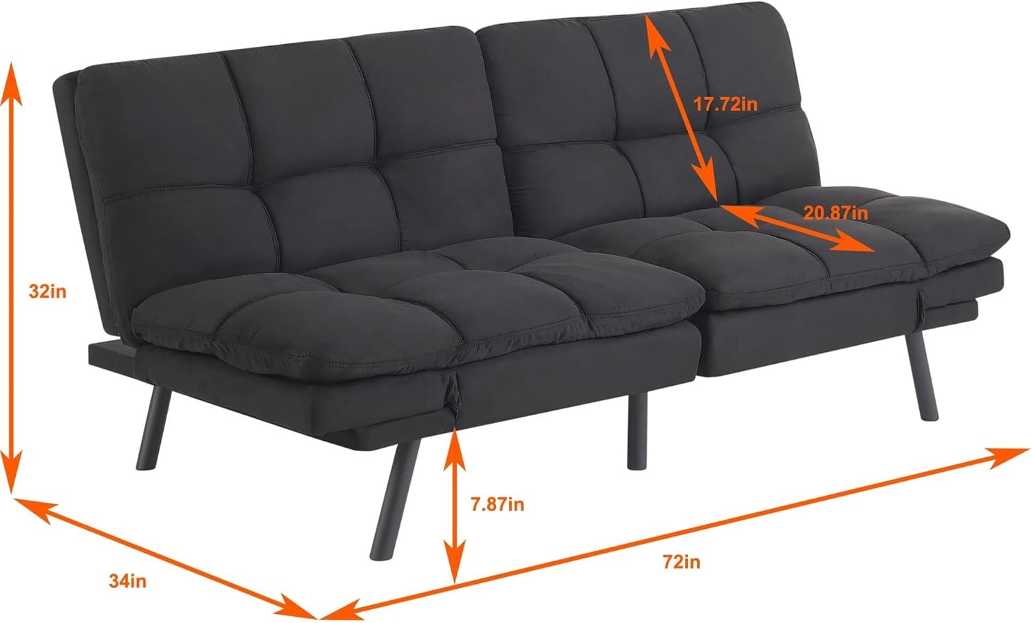 FIOXA Memory Foam Futon, Black Faux Suede Fabric (Color : Black)