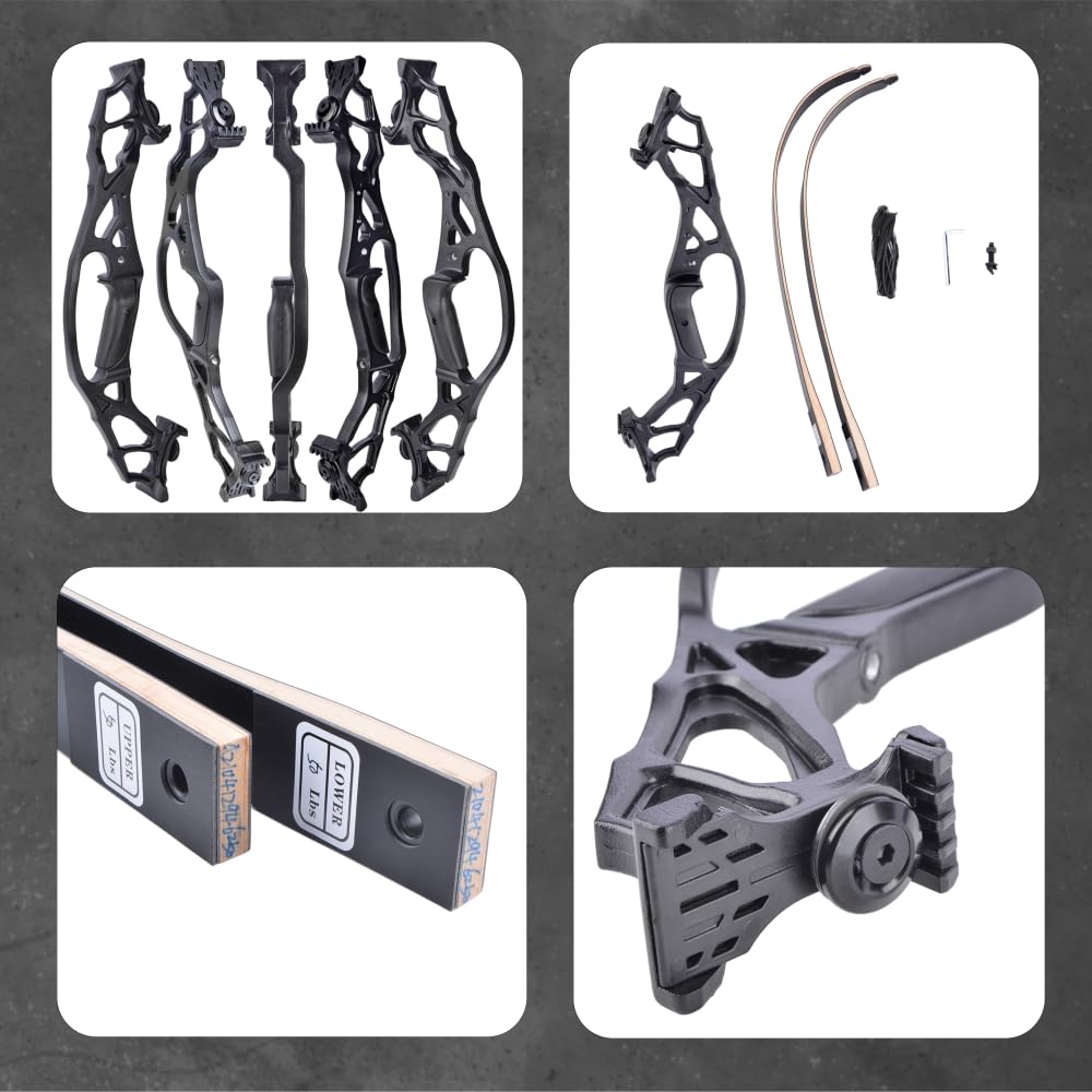Wolfman Set di Arco Ricurvo da 62 Pollici, Arco Smontabile 30-60 lbs, Manico in Lega Leggera per Adulti e Cacciatori, Ideale per Tiro Competitivo e Caccia