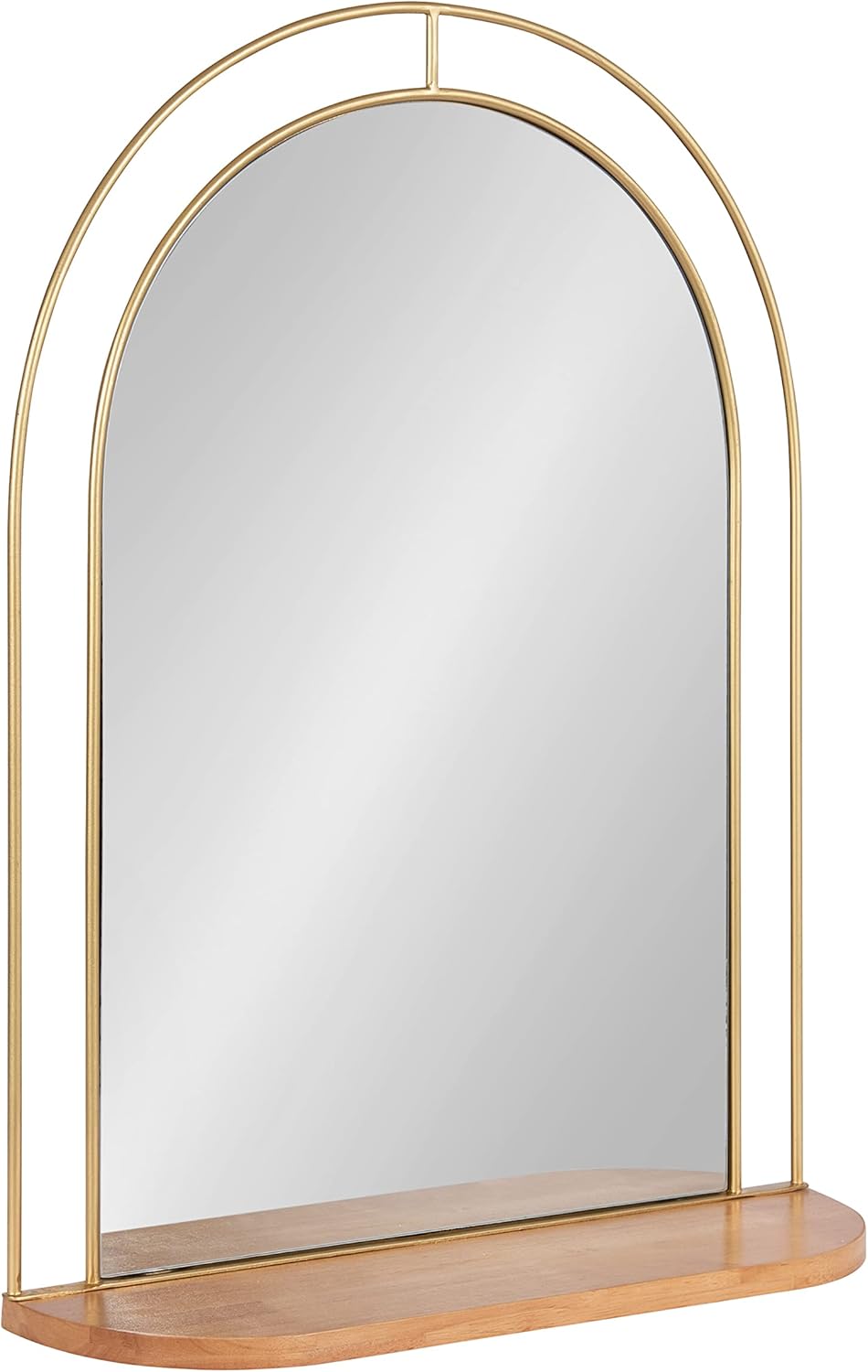 Kate and Laurel Reverie Modern Arched Mirror with Shelf, 23 x 30, Natural Wood and Gold, Transitional Arch Mirror with Unique Glam Frame for Wall Decor