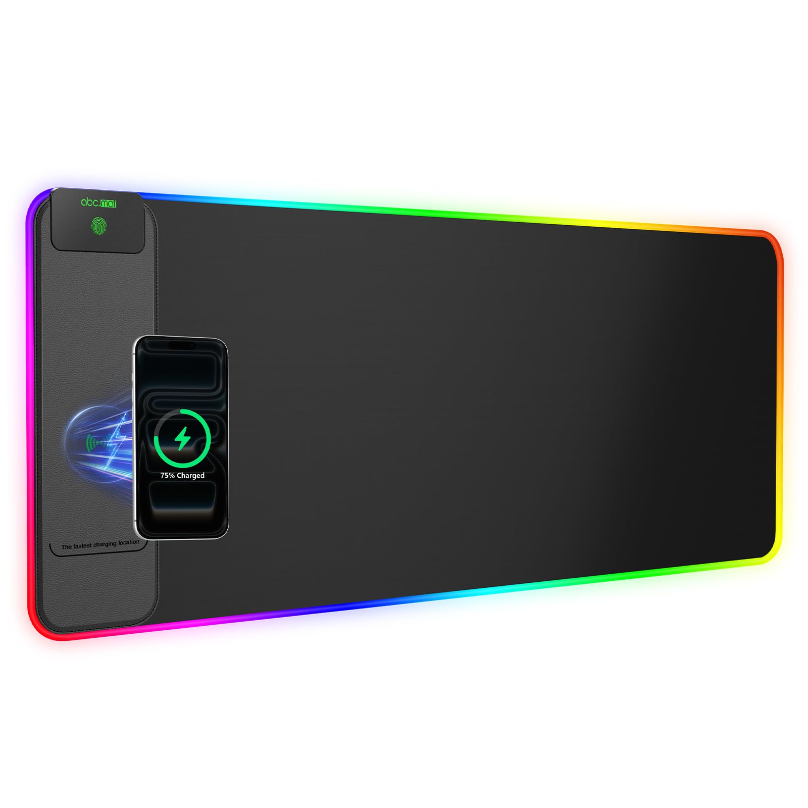 Tappetino per mouse da gioco RGB con ricarica wireless, 800 x 300 grandi, 24 effetti di luce, base antiscivolo, superficie ultra liscia impermeabile