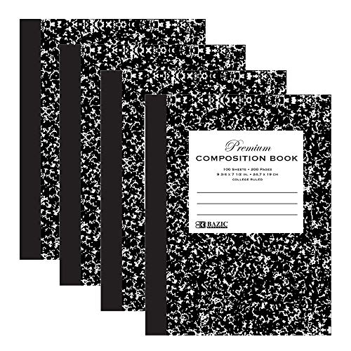 Cahier de composition noir de qualité supérieure BAZIC avec reliure cousue durable